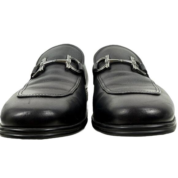 Salvatore Ferragamo Scarlet Gancini Double Bit Loafers Black Leather Size 9.5